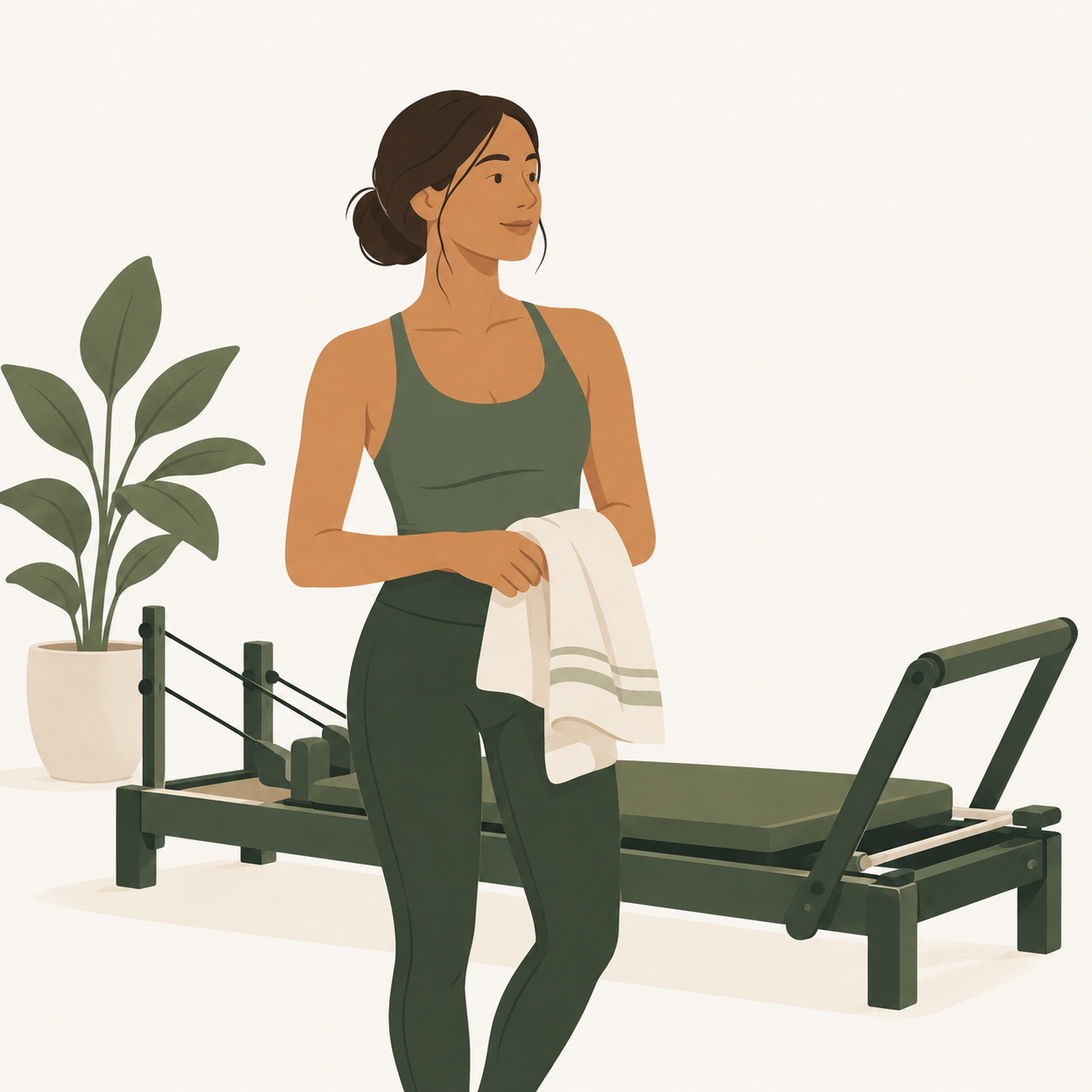 Une participante tient une serviette après une séance de Pilates