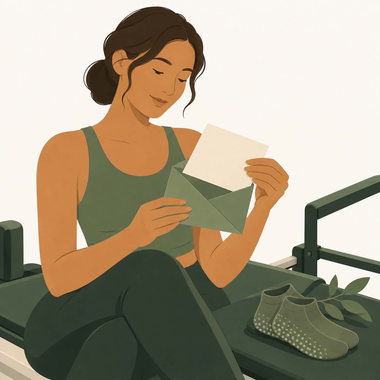 Une personne découvre une carte cadeau dans une enveloppe verte